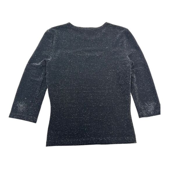 A. Byer Women's Crew Neck 3/4 Sleeve Glittering Cut Out Keyhole Top Black Large - Picture 6 of 8